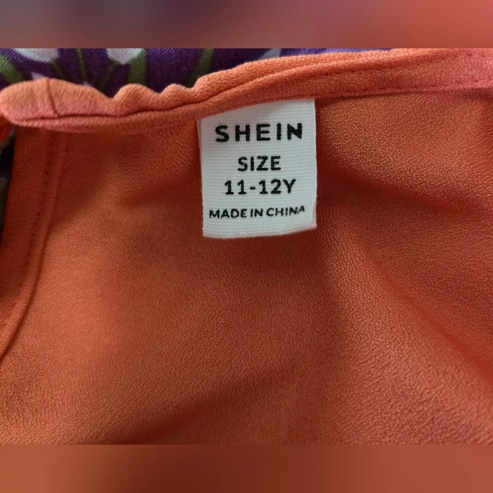 Shein Girls Floral Orange Flutter Fleeve Casual Dress 11-12Y